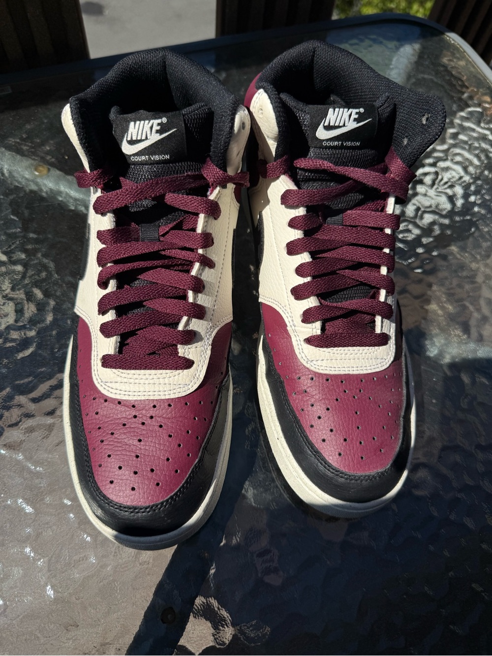 Nike High Top Sneakers — Burgundy, Cream & Black